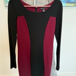 Kenneth Cole New York Black and Burgundy Long Sleeve Dress